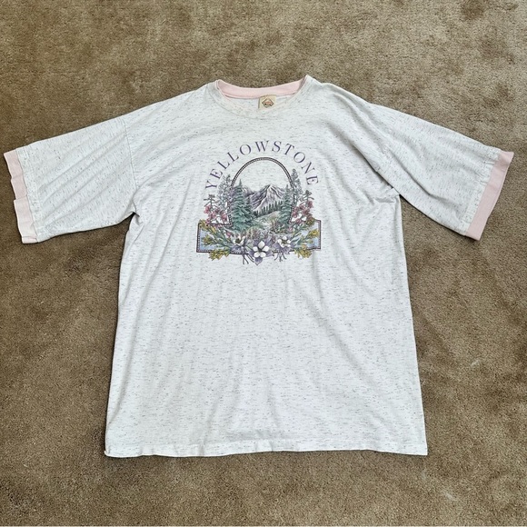 Vintage 90s Yellowstone T-Shirt Dress Sleep Pajama XXL Pink Gray Outdoor Graphic - Picture 3 of 10